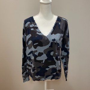 Minnie Rose Blue Camo V-Neck Sweater